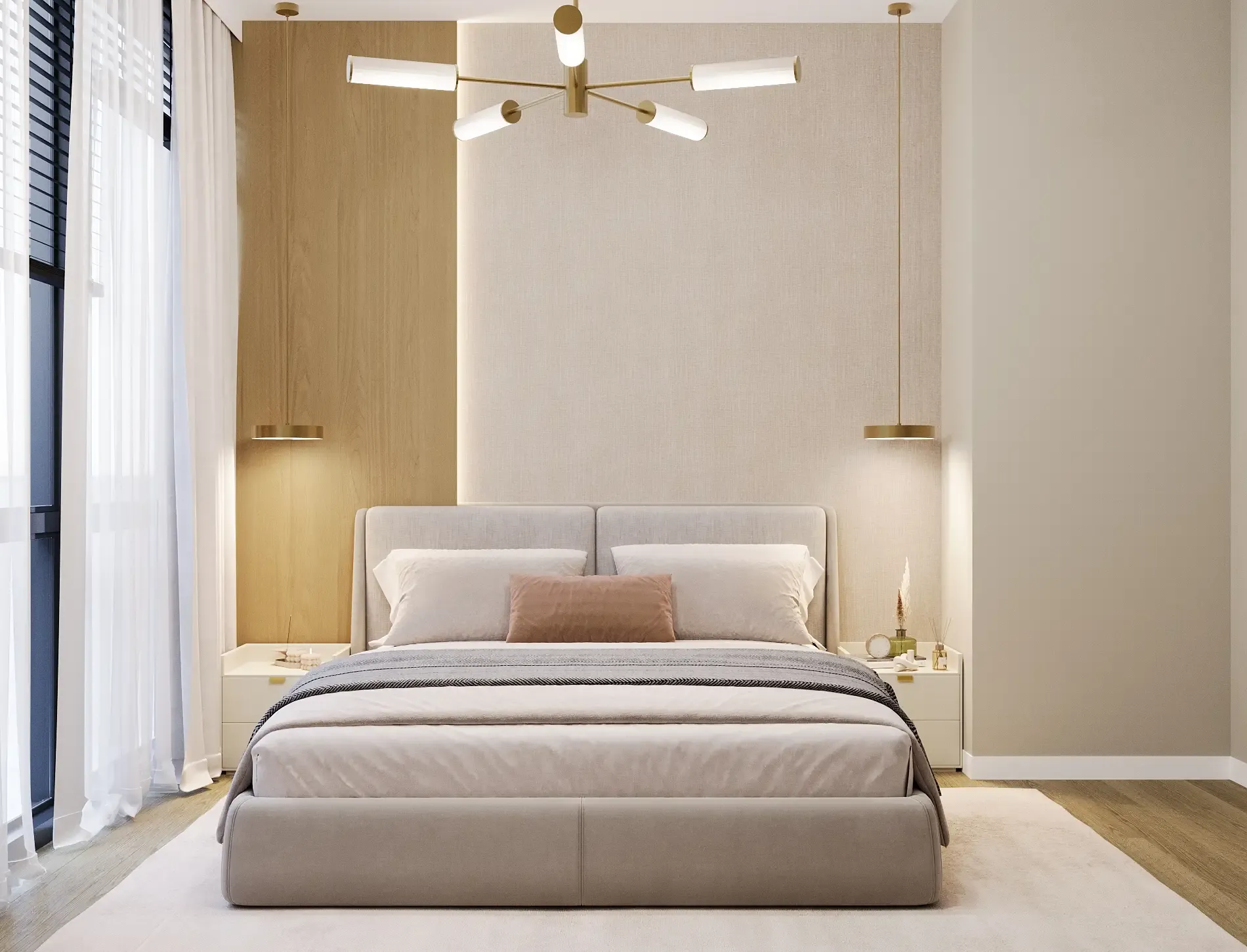 Sypialnia w mieszkaniu inwestycji Flare, styl Złoto