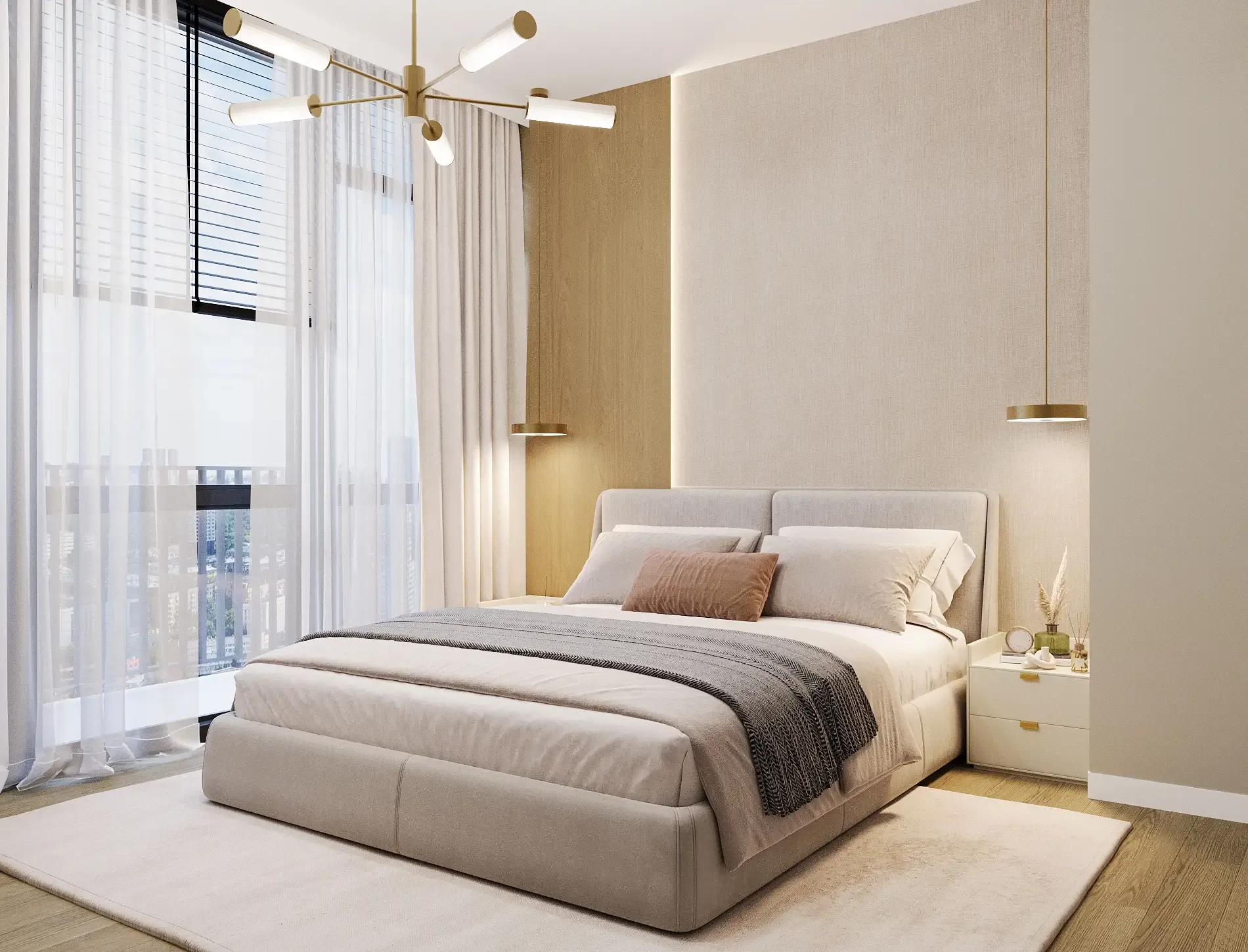 Sypialnia w mieszkaniu inwestycji Flare, styl Złoto